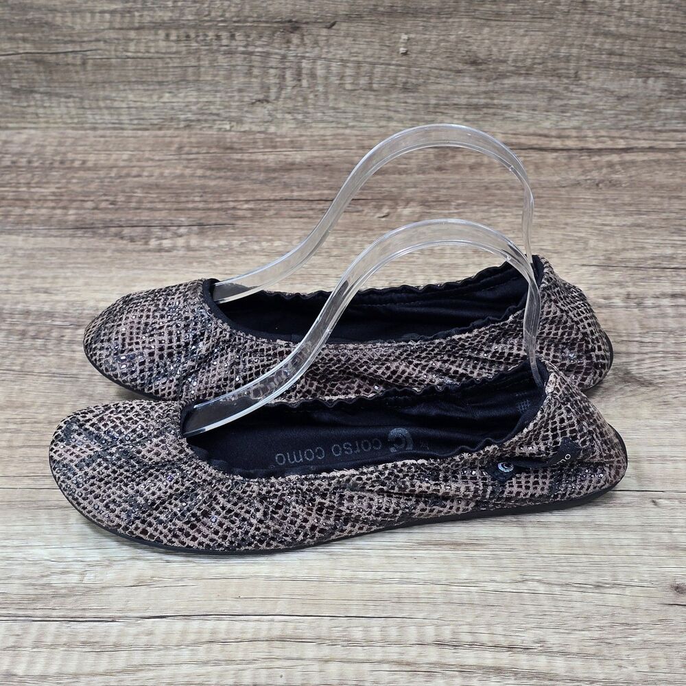Corso Como Ballasox Women's Sz 9 Brown Black Snake Print Ballet Fold Flats Shoes - Picture 3 of 9